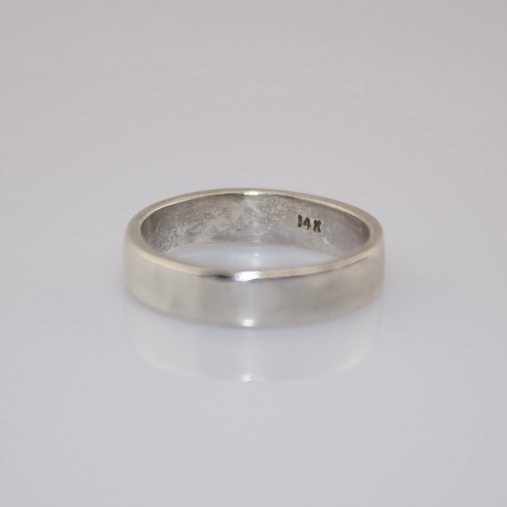 Hallmarked 14k white gold flat cigar wedding band ring